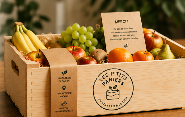 Cagette entière Les P'tits Paniers remplie de fruits frais de saison